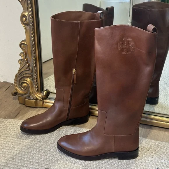 Tory Burch Riding Boots Leather Knee High Palissandro Brown Women's 11 - Picture 3 of 7